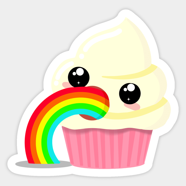 Kawaii Puking Rainbow Cupcake Emoji Sticker by LittleBunnySunshine